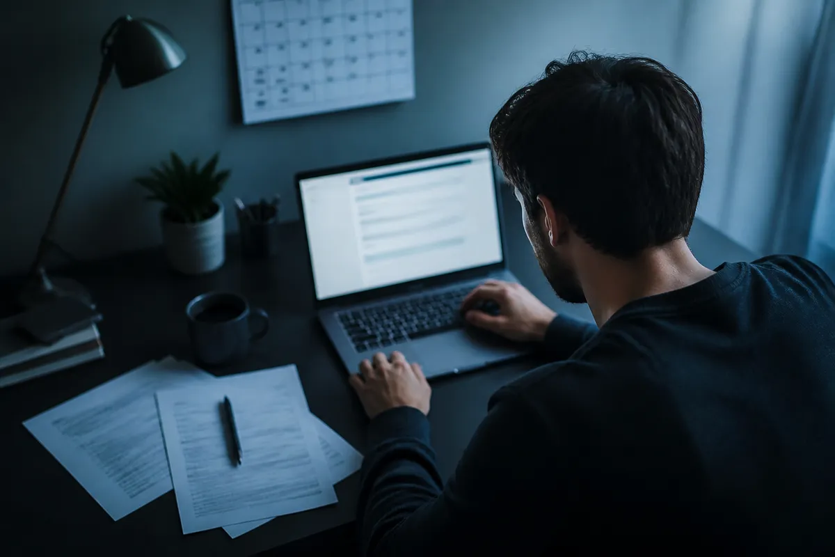 A person diligently completing an online work permit application, highlighting the importance of safe transactions.